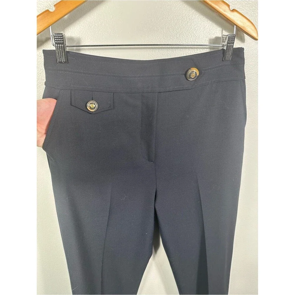 Veronica Beard Renzo Navy Blue Trouser Pants Creast Button Trouser Pants Size 10